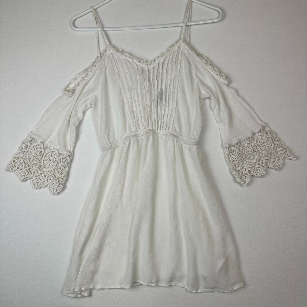 Topshop Off the Shoulder Lace Trim White Mini Dress Cottagecore Coquette